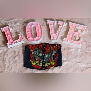 Fashion Nova Black and Red Graphic Women Corset